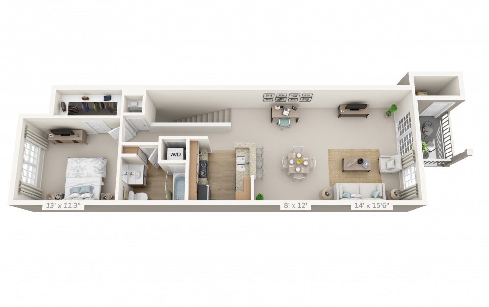 The Harmony - 1 bedroom floorplan layout with 1 bath and 832 square feet.